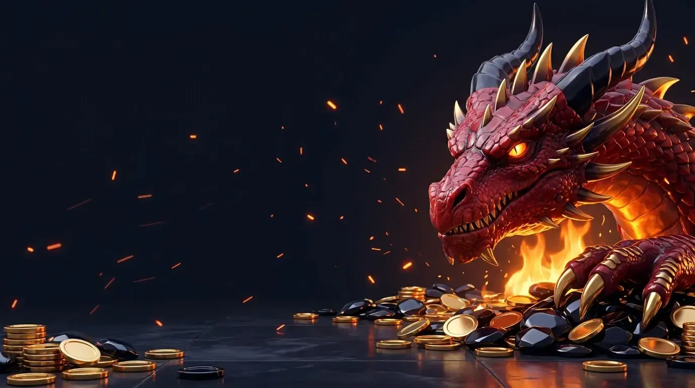 Дракон Dragon Money виглядає з темряви, освітлюючи монети