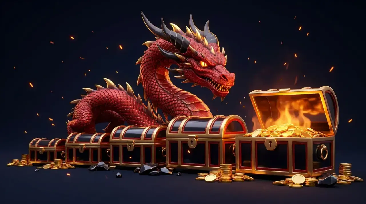 Шість скринь-кейсів Dragon Money за зростанням, найбільша відкрита